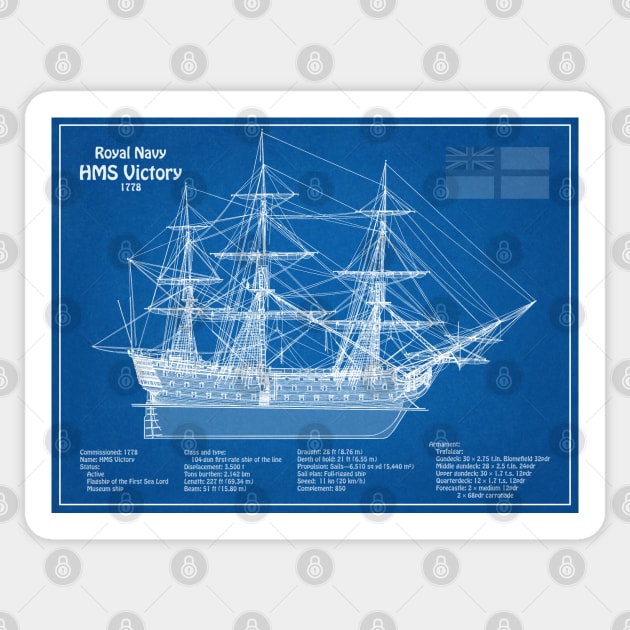 HMS Victory ship plans. Lord Nelson flagship - ABD Sticker by SPJE Illustration Photography